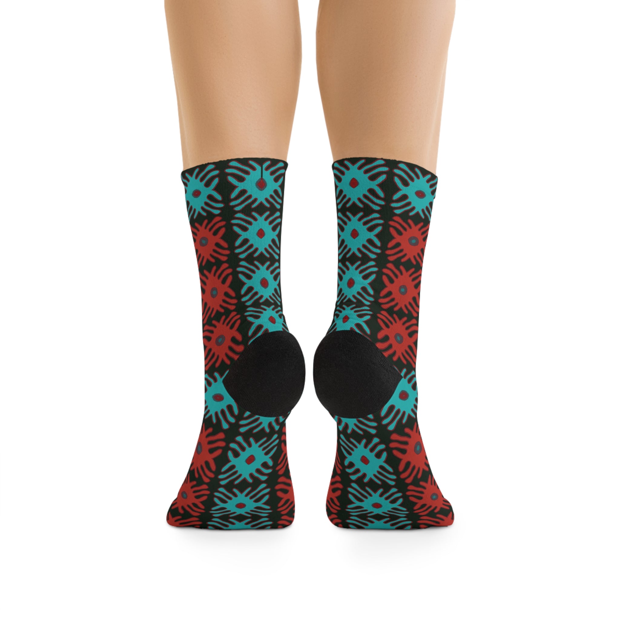 Teal & Red Patterned Socks, Colorful Socks for Casual Wear, Sustainable Gift for Her, Fun Fashion Accessories, Unique Holiday Gift